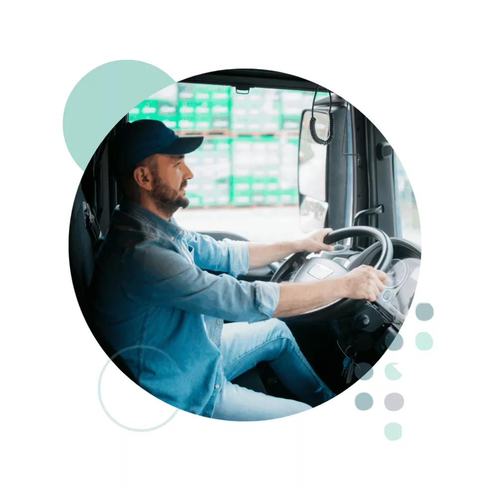 Truck driver driving his truck composite image